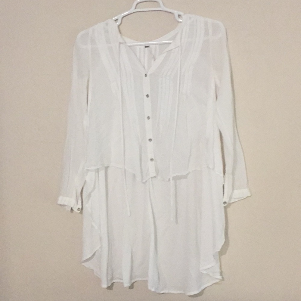Free people flowy hi low white gauzy top
